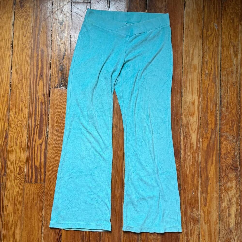 Retro teal blue velour flare pants